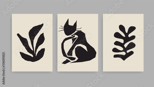 Matisse Abstract Art Set, Aesthetic Modern Art, Boho Decor, Minimalist Art, Illustration, Vector, Poster, Postcard. Collection for decoration. Vector all isolated. Set of abstract trendy creative art.