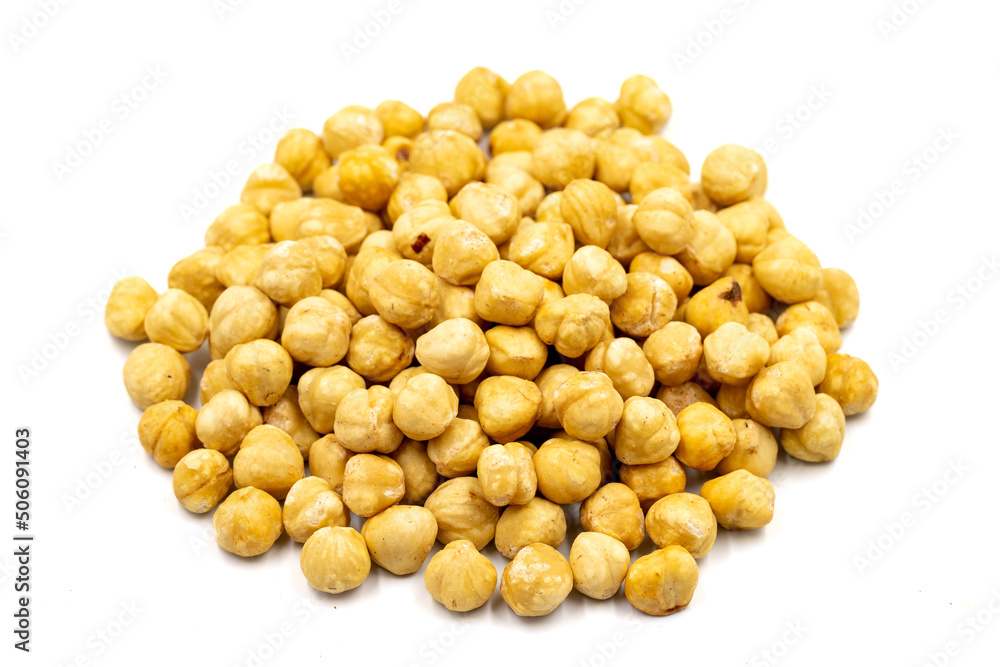 Roasted hazelnut nut isolated on white background. Organic nuts. close up Roasted hazelnut nut isolated on white background. Organic nuts. close up