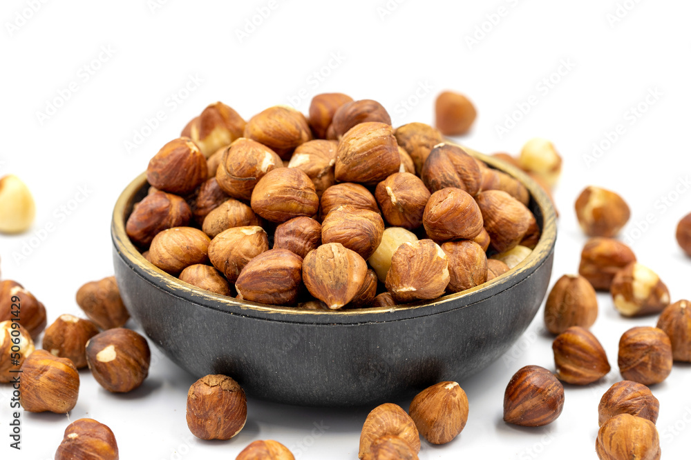 Hazelnut nuts isolated on white background. Organic nuts. close up Hazelnut nuts isolated on white background. Organic nuts. close up