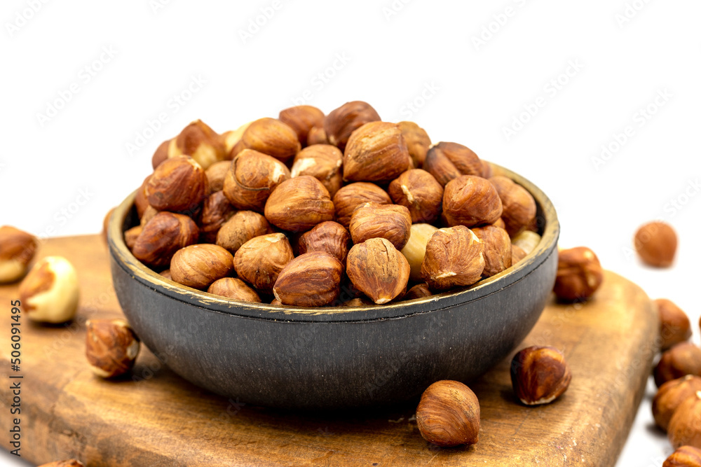 Hazelnut nuts isolated on white background. Organic nuts. close up Hazelnut nuts isolated on white background. Organic nuts. close up