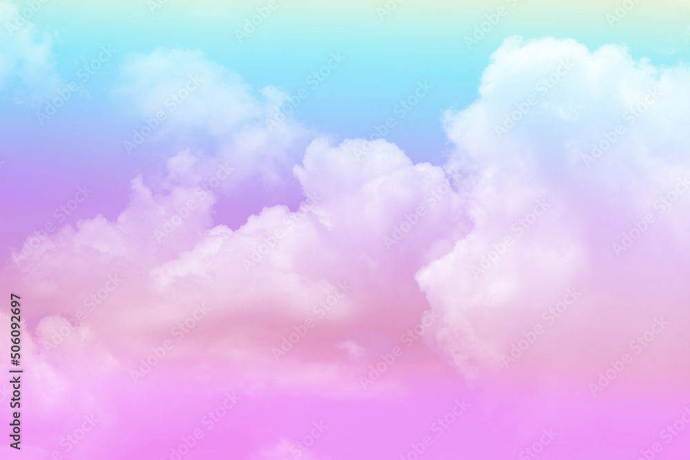 beauty sweet pastel red blue colorful with fluffy clouds on sky. multi color rainbow image. abstract fantasy growing light