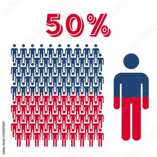 50 percent people icon vector graphic, Man pictogram concept, 50-100
