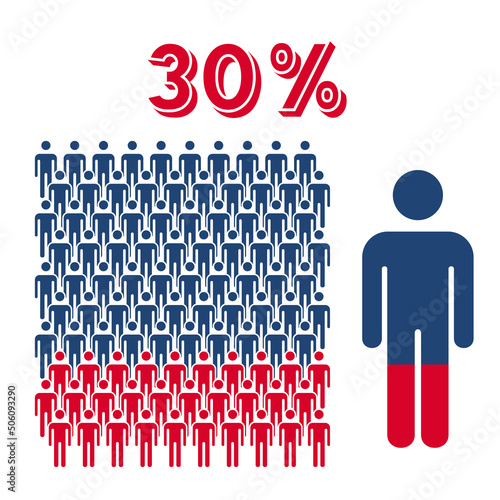 30 percent people icon vector graphic, Man pictogram concept, 30-100