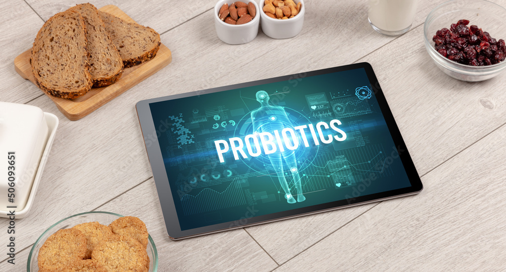 Tablet Pc with fruits, medical concept Tablet Pc with fruits, medical concept