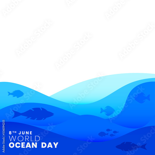 world ocean day wave style with fish background