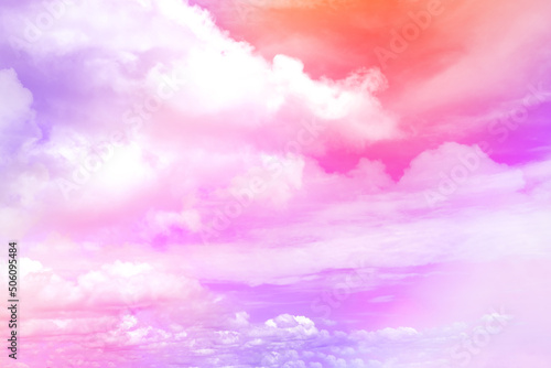 beauty sweet pastel pink orange colorful with fluffy clouds on sky. multi color rainbow image. abstract fantasy growing light