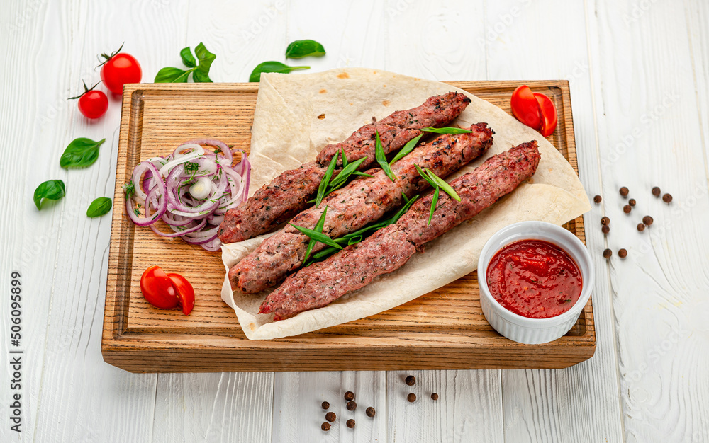 Grilled Lula kebab with spices Grilled Lula kebab with spices
