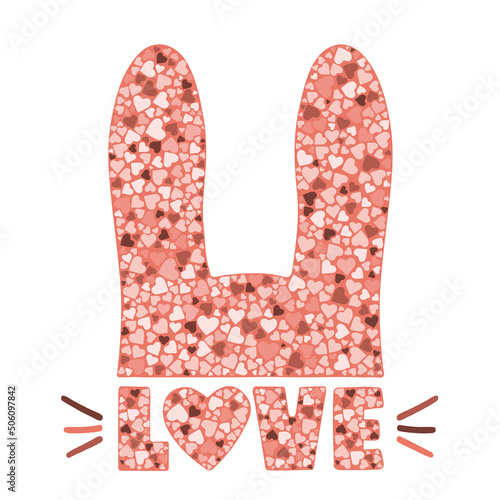 Mosaic silhouette rabbit with hearts. Love slogan. Vector illustration design for t shirt graphics, fashion prints, slogan tees and other uses