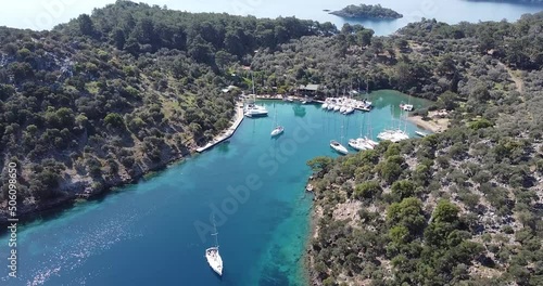 yachts on the mooring in a little bay