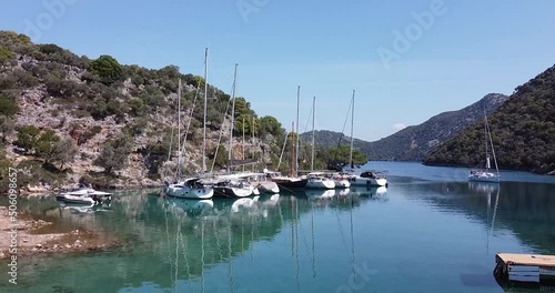 yachts on the mooring in a little bay