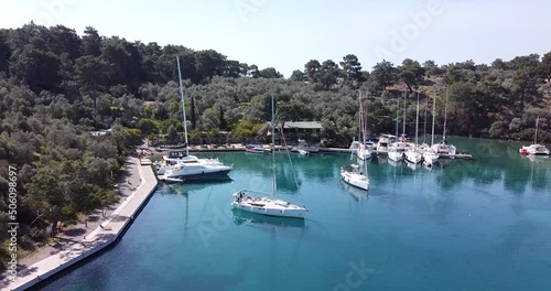 yachts on the mooring in a little bay