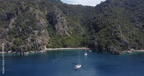lonely yacht in the picturesque bay 