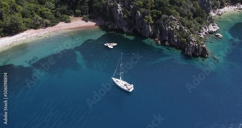 lonely yacht in the picturesque bay 
