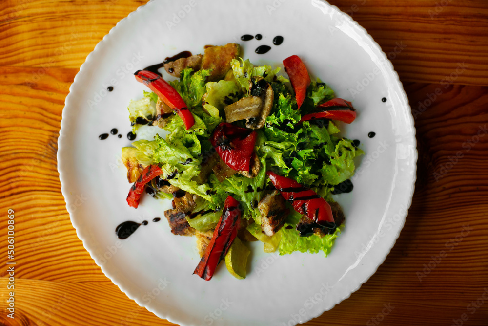 Salad with veal, mushrooms and zucchini. Rustic style. Salad with veal, mushrooms and zucchini. Rustic style.