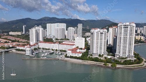 Georgetown  Penang Malaysia - May 20  2022  The Straits Quay  Landmark Buildings and Villages Along its Surrounding Beaches