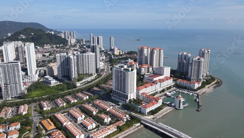 Georgetown, Penang Malaysia - May 20, 2022: The Straits Quay, Landmark Buildings and Villages Along its Surrounding Beaches