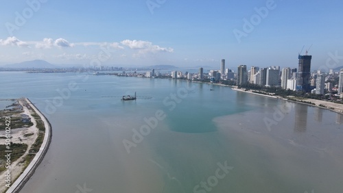 Georgetown, Penang Malaysia - May 20, 2022: The Straits Quay, Landmark Buildings and Villages Along its Surrounding Beaches