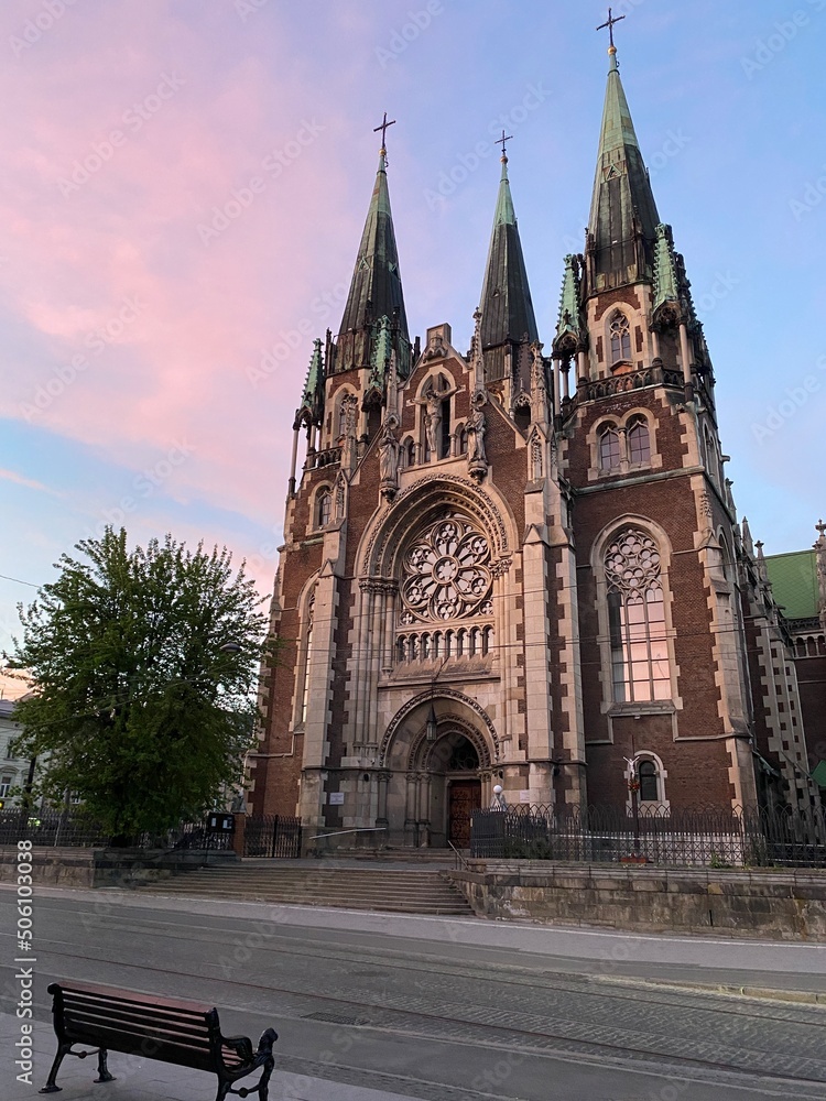 The modern city of Lviv in western Ukraine with ancient European architecture