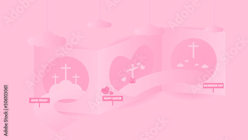 Christian Background with Cross. Cloud and light. You can use this asset for your content like as Happy Easter Day, Good Friday, Ascension Day, worship, streaming, presentation, broadcast and anymore.