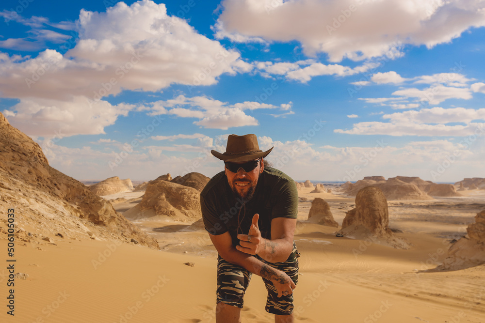Picture of the Tourist in the White Desert Protected Area in the Sahara Farafra Oasis, Egypt