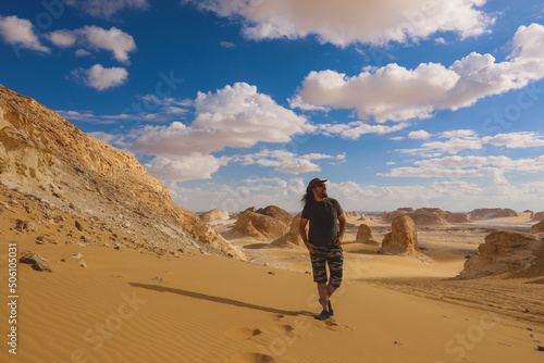 Picture of the Tourist in the White Desert Protected Area in the Sahara Farafra Oasis, Egypt