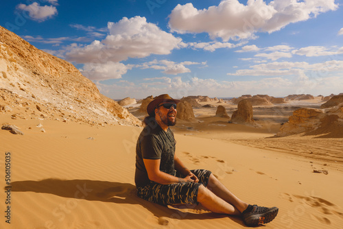 Picture of the Tourist in the White Desert Protected Area in the Sahara Farafra Oasis, Egypt