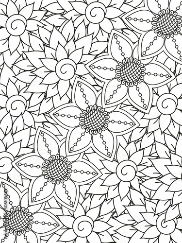 flower composition. Coloring page - zendala, design for spiritual relaxation for adults, vector illustration, isolated on a white background. Zen doodles.