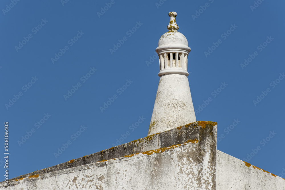 Close view of a traditional chimney in Faro district, Algarve, Portugal
