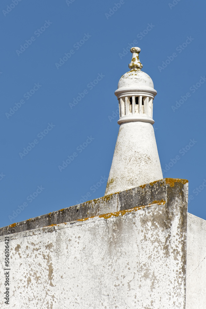 Close view of a traditional chimney in Faro district, Algarve, Portugal