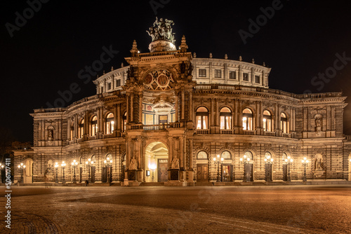 The Semper Opera House in Dresden by night with light. Is the opera house of the Saxon State Dresden.