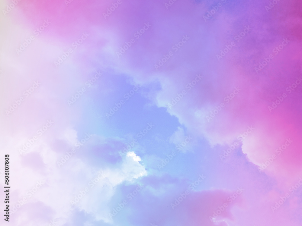 beauty sweet pastel violet blue  colorful with fluffy clouds on sky. multi color rainbow image. abstract fantasy growing light