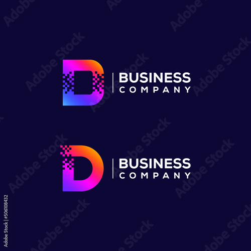 Abstract Letter D Logo design with Pixels Square Shape for Technology and Digital Business Company