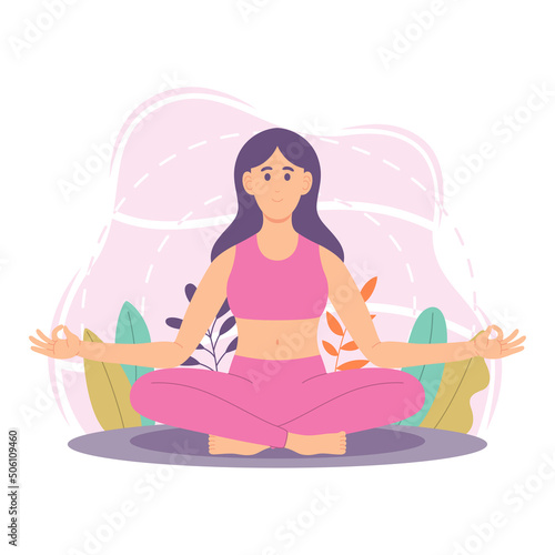 Flat Design Girl Character In a Yoga Position
