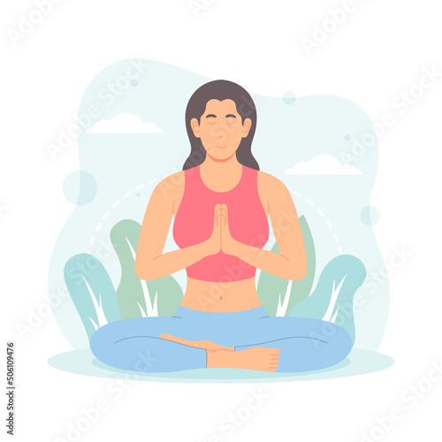 Flat Design Girl Character In a Yoga Position