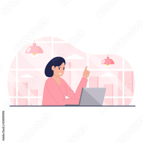 Woman sitting on the chair working on the laptop