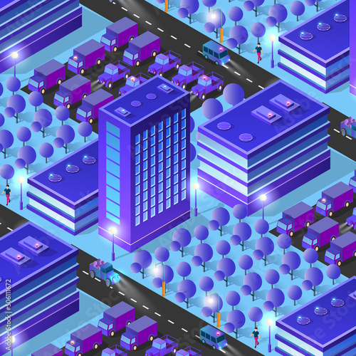 Night city urban 3D illustration of neon