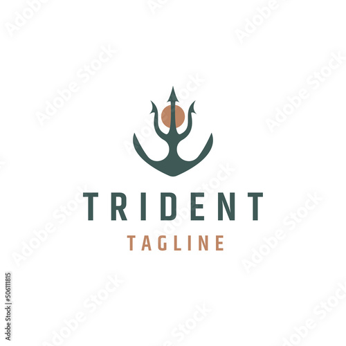 Trident and anchor logo icon design template flat vector