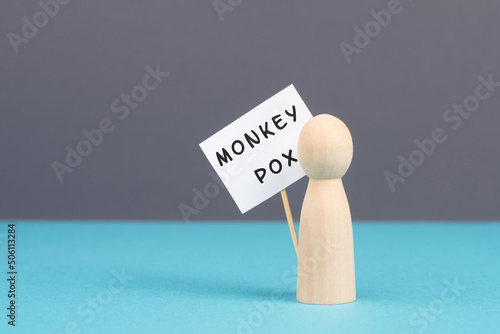 Man holding a sign with the word monkeypox, outbreak of the MPXV virus, infectious disease spreading  photo