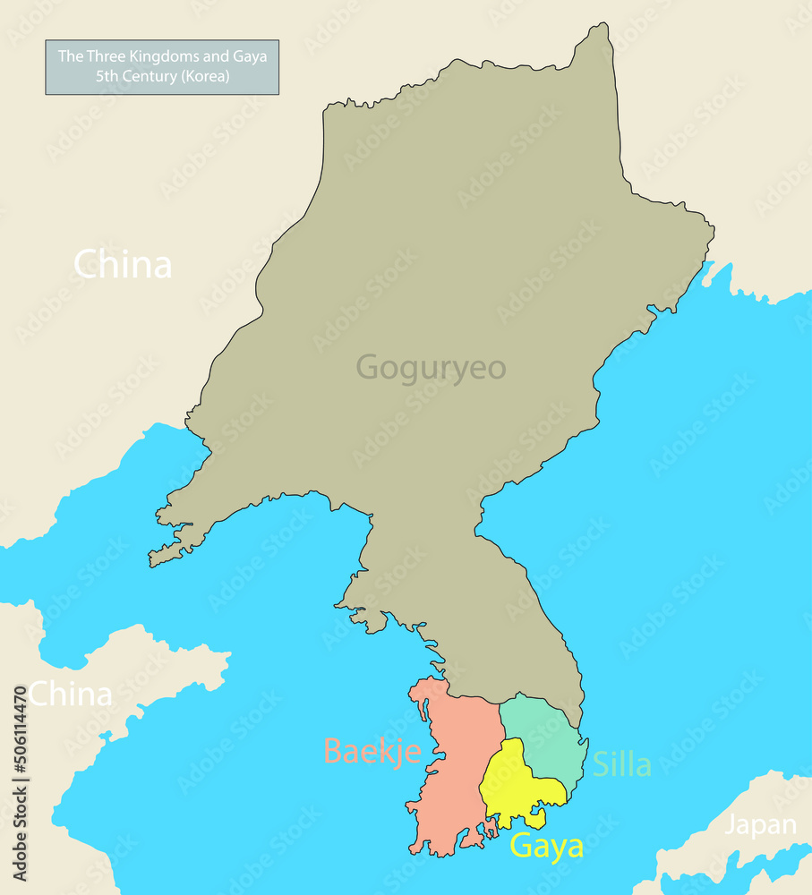 Fototapeta premium illustration of history and geography, ancient kingdom map of korea, Baekje and Silla, Goguryeo was one of the Three Kingdoms of Korea