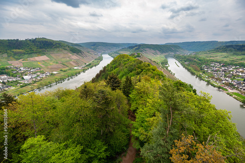 Loop in meandering Moselle river as seen from viewpoint Prinzenkopf near Pünderich, Germany