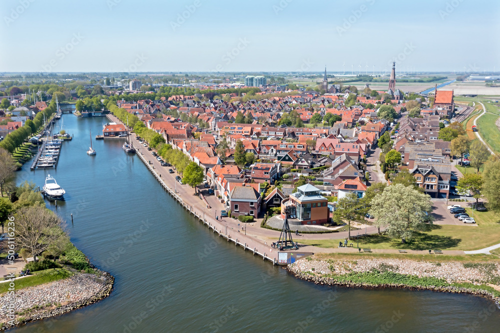 Aerial from the historical city Medemblik in the Netherlands
