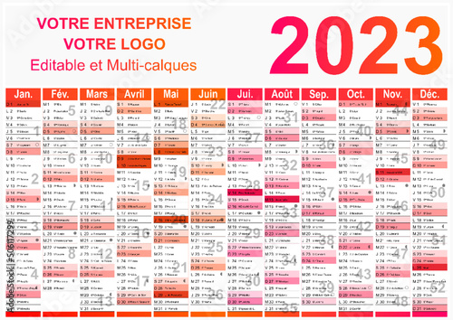 Calendrier 2023 Format A3 - pour entreprise avec logo sur 12 mois - multicaque - modifiable