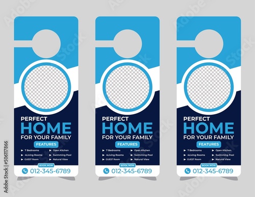 corporate door hanger modern Door hanger, do not disturb and make up room sign Door hanger design template, hotel knob design. Vector door hanger.	