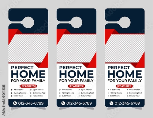 corporate door hanger modern Door hanger, do not disturb and make up room sign Door hanger design template, hotel knob design. Vector door hanger.	