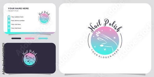 Nail polish icon logo with modern concept and business card design Premium Vector