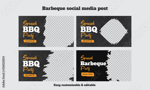 Barbeque social media thumbnail template. Delicious grill bbq food video web banner 