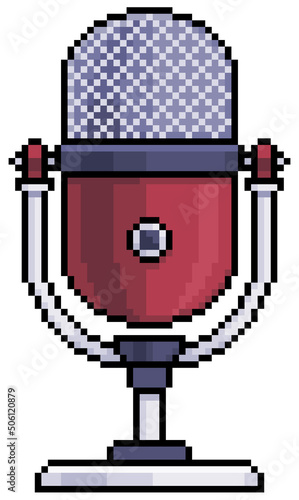Pixel art desktop microphone vector icon for 8bit game on white background
