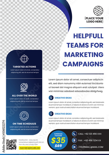 Blue Graphic, the modern design template for poster flyer brochure cover. Graphic design layout with round side of graphic elements and space for photo background
