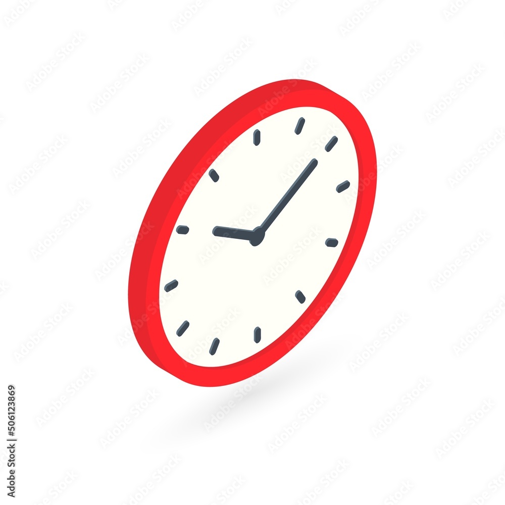Isometric clock on white background. Modern 3d icon presented at right view. Vector element for technology, business concept, mobile, business, infographic app and website design Isometric clock on white background. Modern 3d icon presented at right view. Vector element for technology, business concept, mobile, business, infographic app and website design