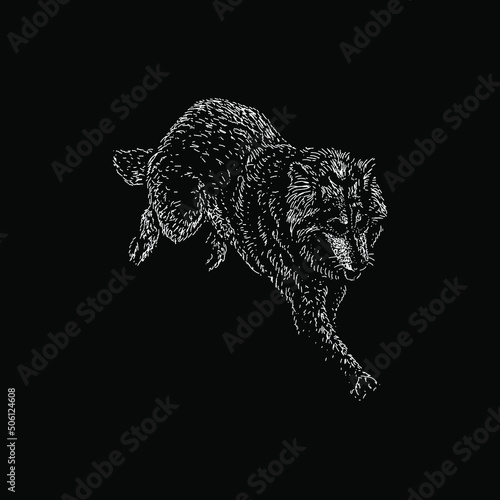 Utonagan dog hand drawing vector illustration isolated on black background photo